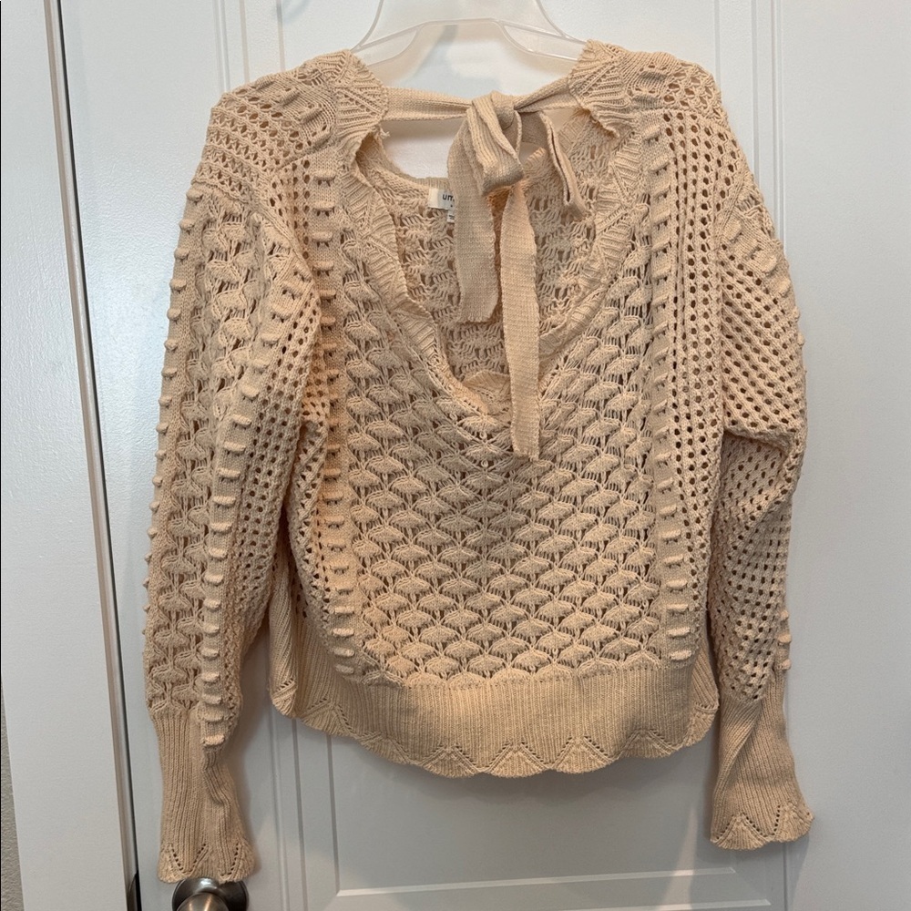 Umgee Cream Knit V-Neck Sweater